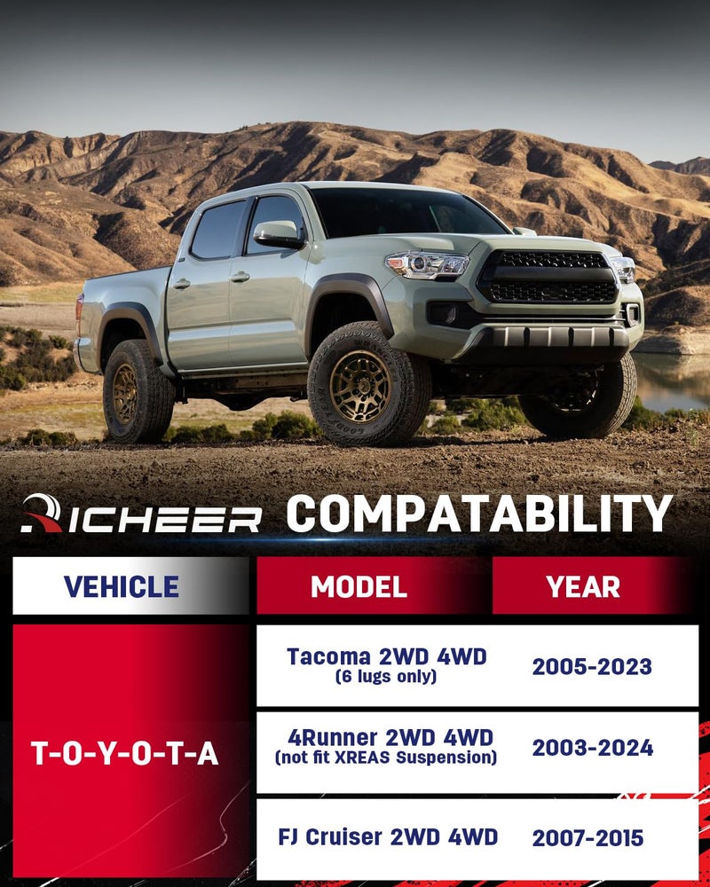 Richeer 2 inch Leveling Kit Compatible with 2005-2023 Tacoma 2WD/4WD, Leveling Lift Kit Fit for 2003-2024 4Runner 2WD/4WD Front Strut Spacers Raise the Front of your Pickup by 2" - Image 2